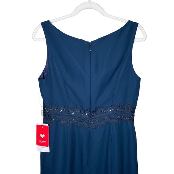 JJs House Sheath Scoop Knee-Length Chiffon Dress Beading Appliques Lace Size 12 - Picture 5 of 9